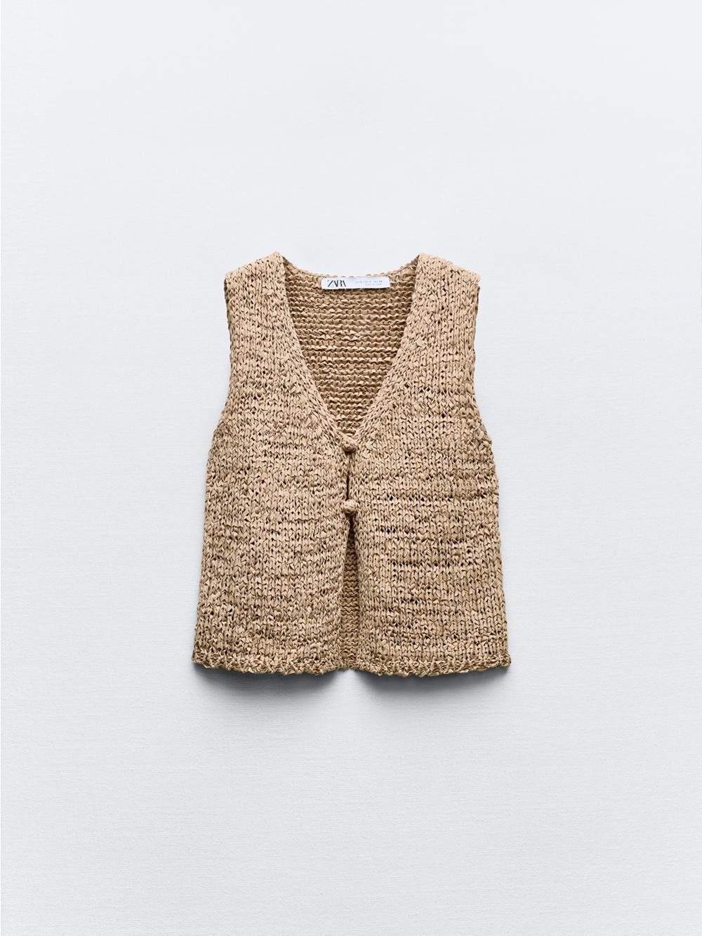 ZARA Knit Button Front V-Neck Brown Tan Sweater Tank Vest Small